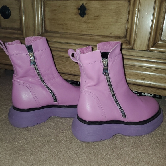 Free People 💜 Mara Purple Leather Platform Moto Ankle Boots, 5.5 - Picture 7 of 10